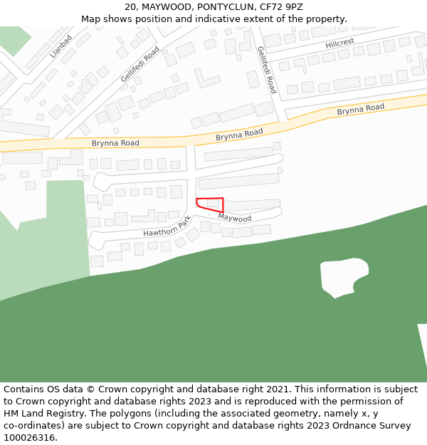 20, MAYWOOD, PONTYCLUN, CF72 9PZ: Location map and indicative extent of plot