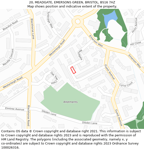 20, MEADGATE, EMERSONS GREEN, BRISTOL, BS16 7AZ: Location map and indicative extent of plot