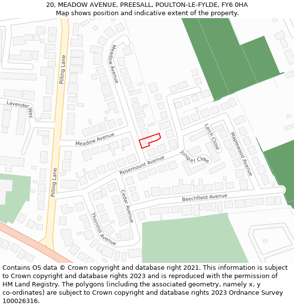 20, MEADOW AVENUE, PREESALL, POULTON-LE-FYLDE, FY6 0HA: Location map and indicative extent of plot