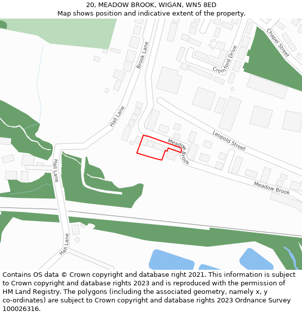 20, MEADOW BROOK, WIGAN, WN5 8ED: Location map and indicative extent of plot