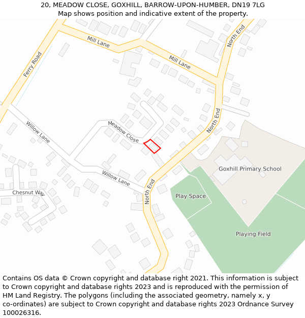 20, MEADOW CLOSE, GOXHILL, BARROW-UPON-HUMBER, DN19 7LG: Location map and indicative extent of plot