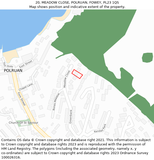 20, MEADOW CLOSE, POLRUAN, FOWEY, PL23 1QS: Location map and indicative extent of plot