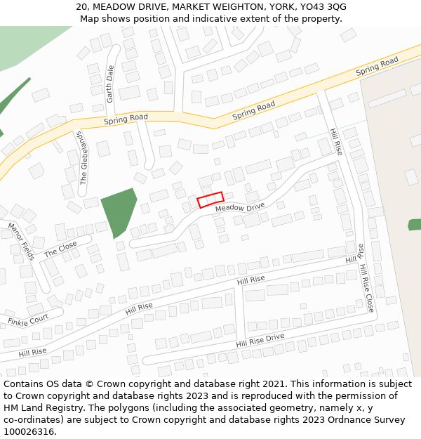 20, MEADOW DRIVE, MARKET WEIGHTON, YORK, YO43 3QG: Location map and indicative extent of plot