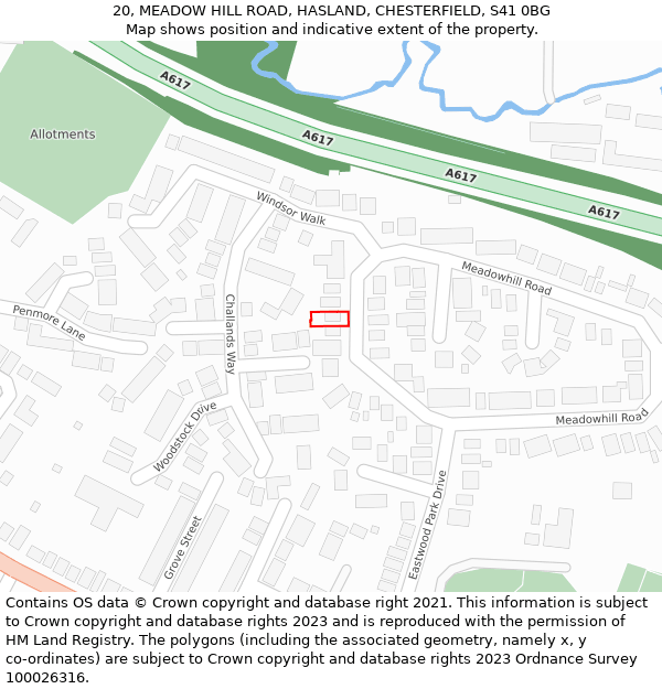 20, MEADOW HILL ROAD, HASLAND, CHESTERFIELD, S41 0BG: Location map and indicative extent of plot