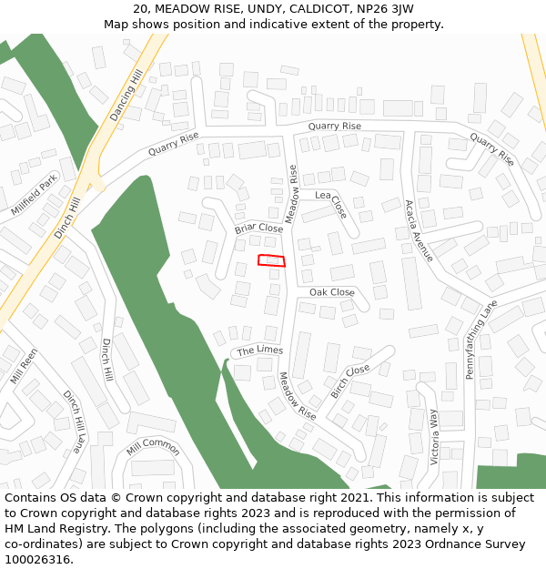 20, MEADOW RISE, UNDY, CALDICOT, NP26 3JW: Location map and indicative extent of plot