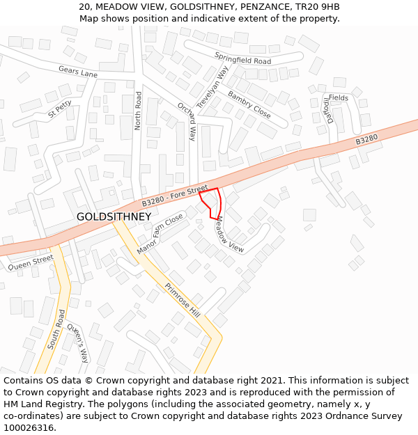 20, MEADOW VIEW, GOLDSITHNEY, PENZANCE, TR20 9HB: Location map and indicative extent of plot