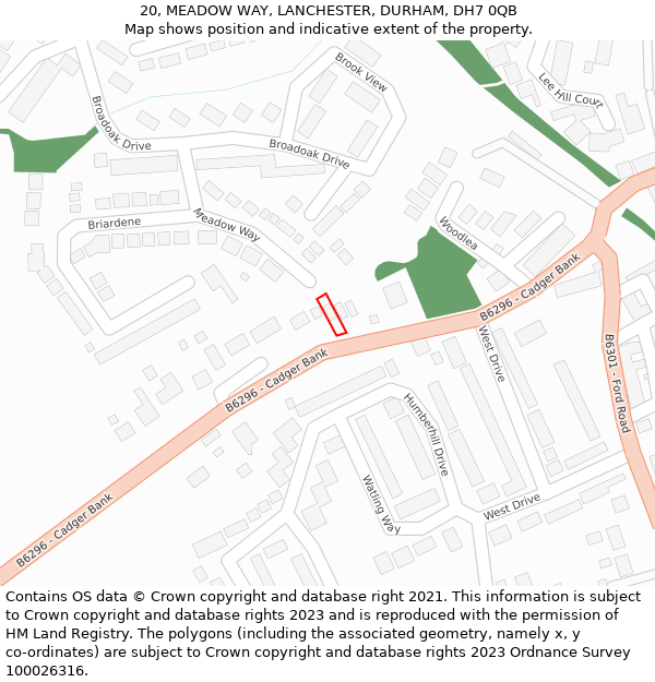 20, MEADOW WAY, LANCHESTER, DURHAM, DH7 0QB: Location map and indicative extent of plot