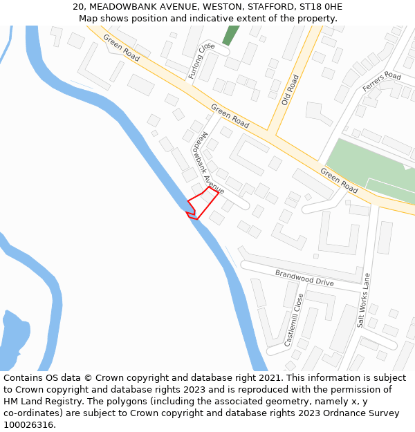 20, MEADOWBANK AVENUE, WESTON, STAFFORD, ST18 0HE: Location map and indicative extent of plot