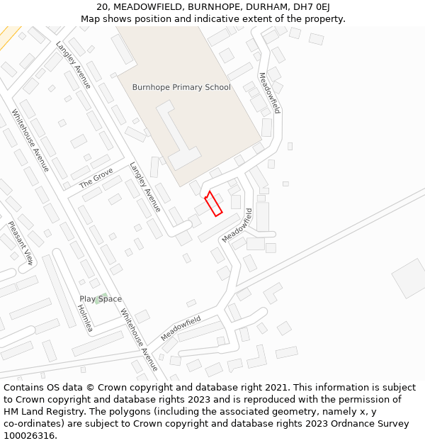 20, MEADOWFIELD, BURNHOPE, DURHAM, DH7 0EJ: Location map and indicative extent of plot