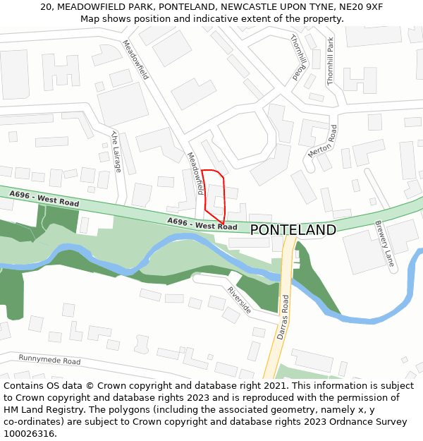 20, MEADOWFIELD PARK, PONTELAND, NEWCASTLE UPON TYNE, NE20 9XF: Location map and indicative extent of plot