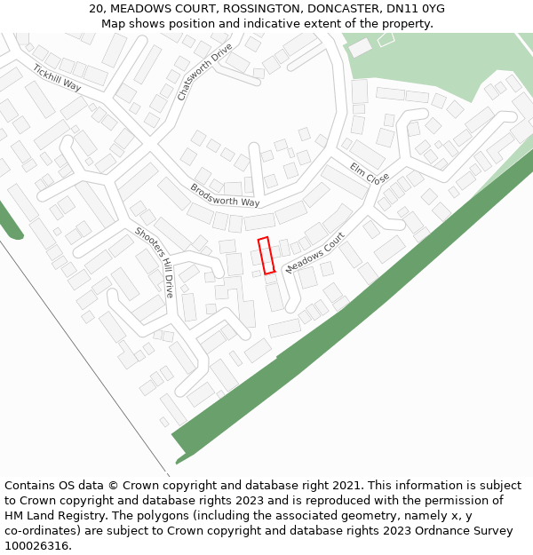 20, MEADOWS COURT, ROSSINGTON, DONCASTER, DN11 0YG: Location map and indicative extent of plot