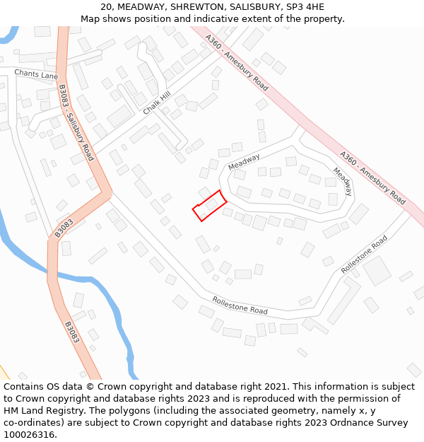 20, MEADWAY, SHREWTON, SALISBURY, SP3 4HE: Location map and indicative extent of plot