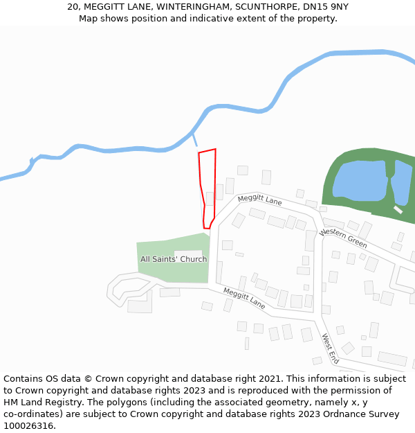 20, MEGGITT LANE, WINTERINGHAM, SCUNTHORPE, DN15 9NY: Location map and indicative extent of plot