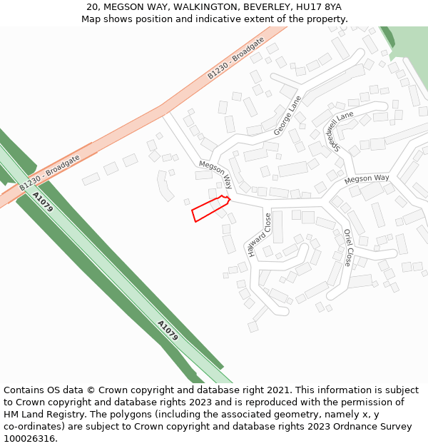 20, MEGSON WAY, WALKINGTON, BEVERLEY, HU17 8YA: Location map and indicative extent of plot