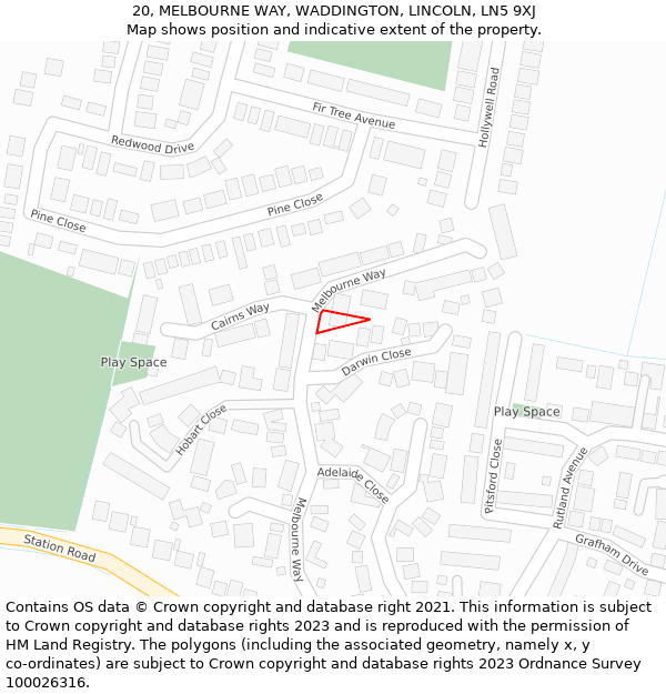 20, MELBOURNE WAY, WADDINGTON, LINCOLN, LN5 9XJ: Location map and indicative extent of plot