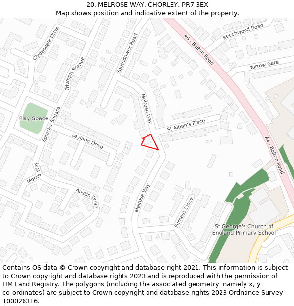 20, MELROSE WAY, CHORLEY, PR7 3EX: Location map and indicative extent of plot