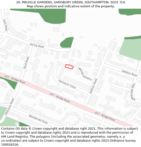 20, MELVILLE GARDENS, SARISBURY GREEN, SOUTHAMPTON, SO31 7LG: Location map and indicative extent of plot