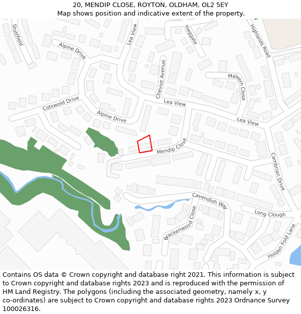 20, MENDIP CLOSE, ROYTON, OLDHAM, OL2 5EY: Location map and indicative extent of plot