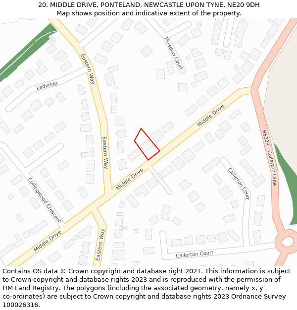 20, MIDDLE DRIVE, PONTELAND, NEWCASTLE UPON TYNE, NE20 9DH: Location map and indicative extent of plot