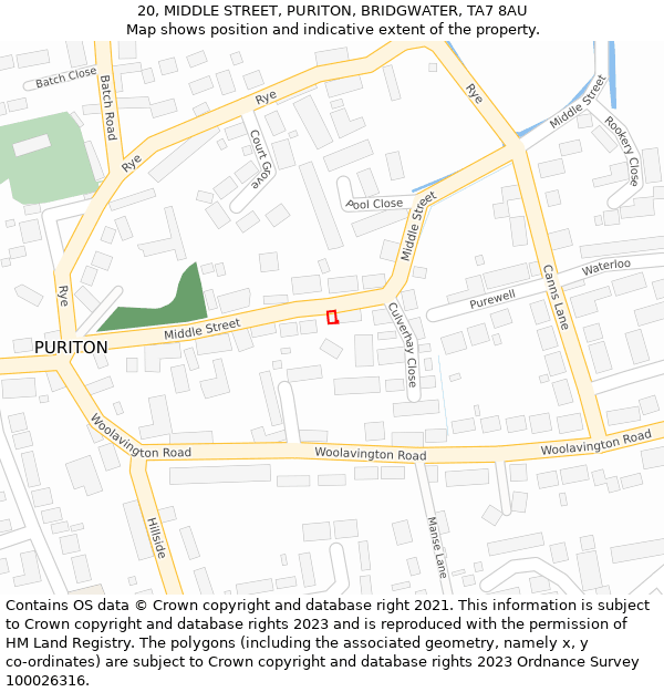 20, MIDDLE STREET, PURITON, BRIDGWATER, TA7 8AU: Location map and indicative extent of plot