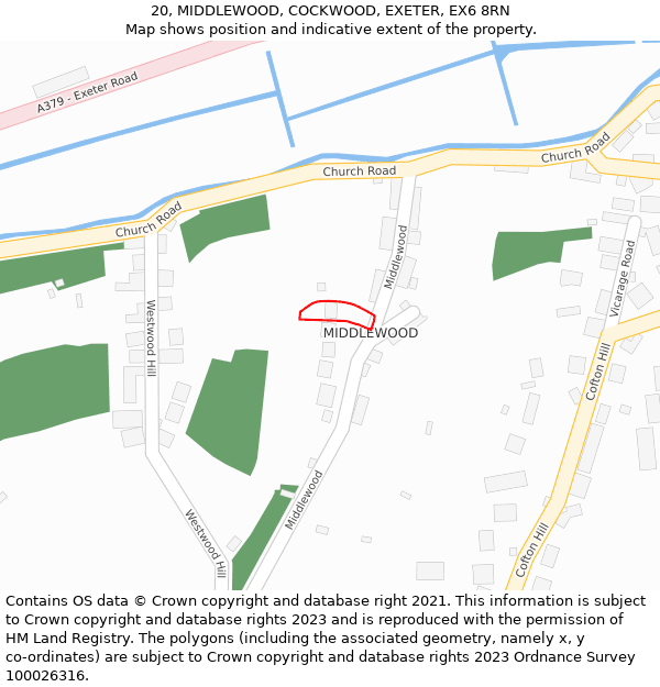 20, MIDDLEWOOD, COCKWOOD, EXETER, EX6 8RN: Location map and indicative extent of plot