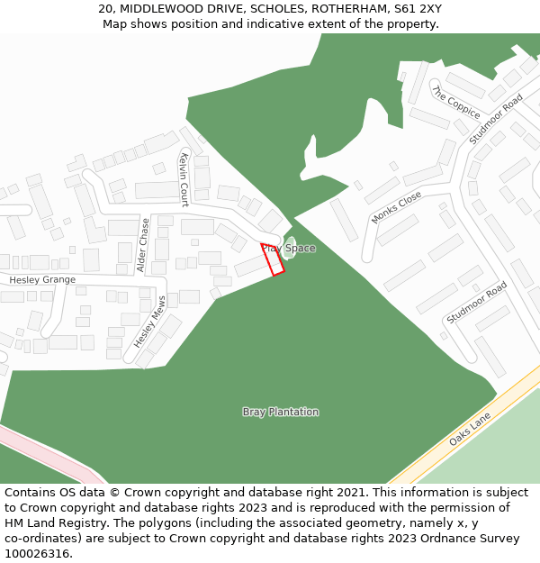 20, MIDDLEWOOD DRIVE, SCHOLES, ROTHERHAM, S61 2XY: Location map and indicative extent of plot