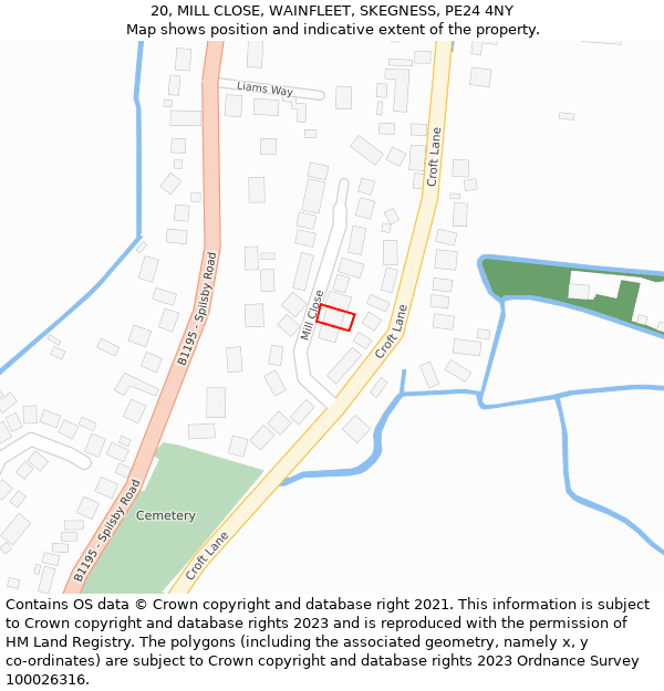 20, MILL CLOSE, WAINFLEET, SKEGNESS, PE24 4NY: Location map and indicative extent of plot