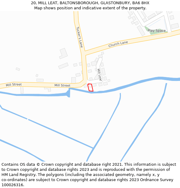 20, MILL LEAT, BALTONSBOROUGH, GLASTONBURY, BA6 8HX: Location map and indicative extent of plot