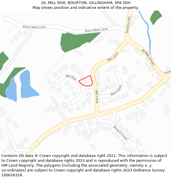 20, MILL RISE, BOURTON, GILLINGHAM, SP8 5DH: Location map and indicative extent of plot