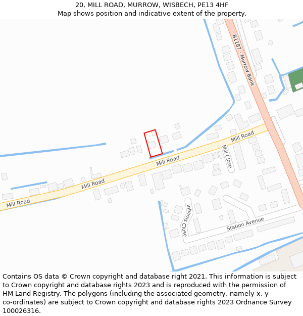 20, MILL ROAD, MURROW, WISBECH, PE13 4HF: Location map and indicative extent of plot