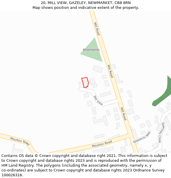 20, MILL VIEW, GAZELEY, NEWMARKET, CB8 8RN: Location map and indicative extent of plot