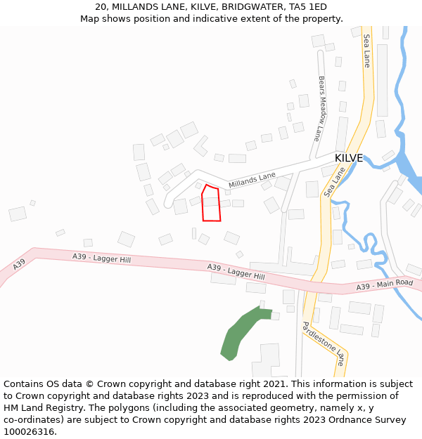 20, MILLANDS LANE, KILVE, BRIDGWATER, TA5 1ED: Location map and indicative extent of plot