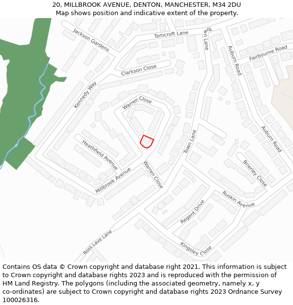20, MILLBROOK AVENUE, DENTON, MANCHESTER, M34 2DU: Location map and indicative extent of plot
