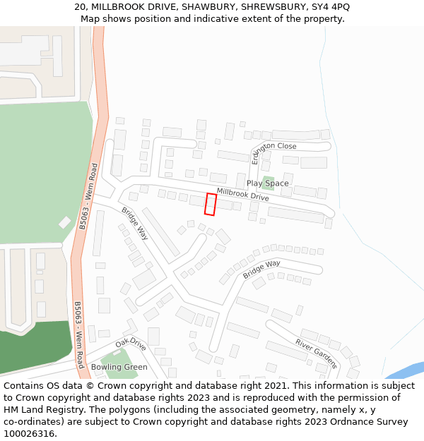 20, MILLBROOK DRIVE, SHAWBURY, SHREWSBURY, SY4 4PQ: Location map and indicative extent of plot