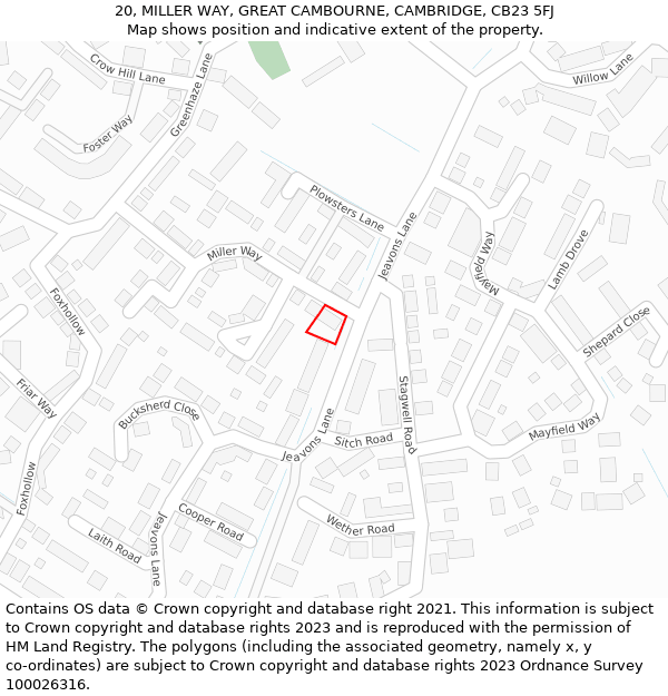 20, MILLER WAY, GREAT CAMBOURNE, CAMBRIDGE, CB23 5FJ: Location map and indicative extent of plot