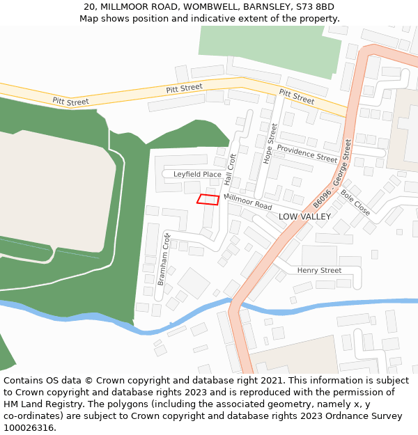 20, MILLMOOR ROAD, WOMBWELL, BARNSLEY, S73 8BD: Location map and indicative extent of plot