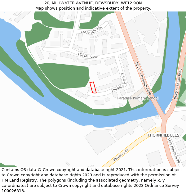 20, MILLWATER AVENUE, DEWSBURY, WF12 9QN: Location map and indicative extent of plot