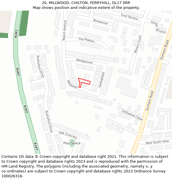 20, MILLWOOD, CHILTON, FERRYHILL, DL17 0RR: Location map and indicative extent of plot