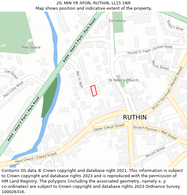 20, MIN YR AFON, RUTHIN, LL15 1NR: Location map and indicative extent of plot