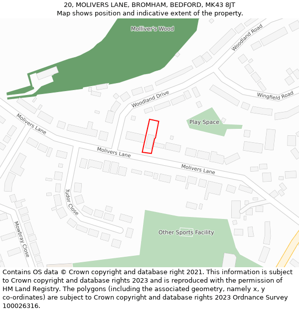 20, MOLIVERS LANE, BROMHAM, BEDFORD, MK43 8JT: Location map and indicative extent of plot