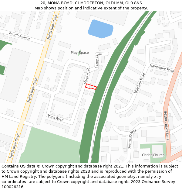 20, MONA ROAD, CHADDERTON, OLDHAM, OL9 8NS: Location map and indicative extent of plot