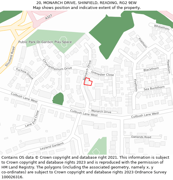 20, MONARCH DRIVE, SHINFIELD, READING, RG2 9EW: Location map and indicative extent of plot