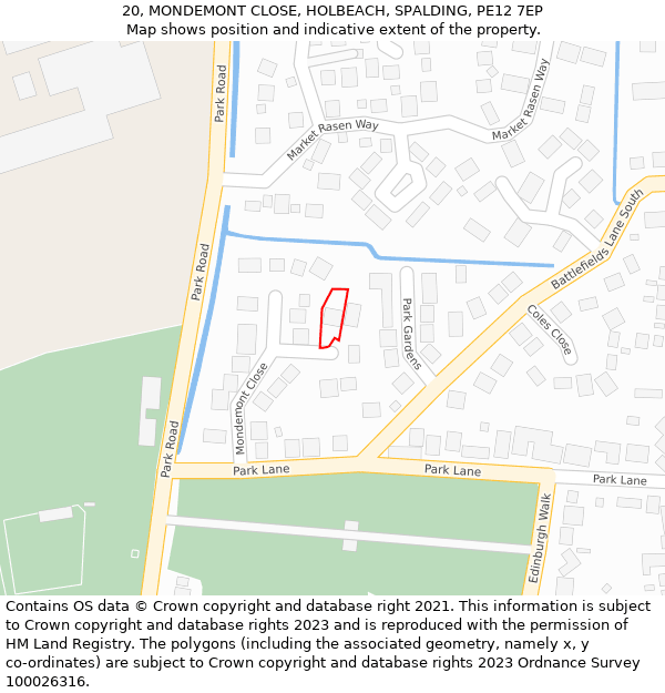 20, MONDEMONT CLOSE, HOLBEACH, SPALDING, PE12 7EP: Location map and indicative extent of plot