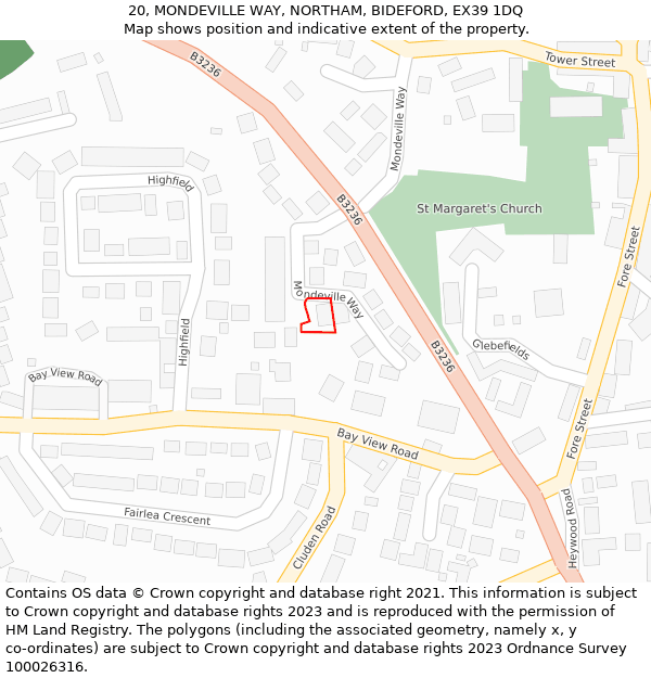 20, MONDEVILLE WAY, NORTHAM, BIDEFORD, EX39 1DQ: Location map and indicative extent of plot