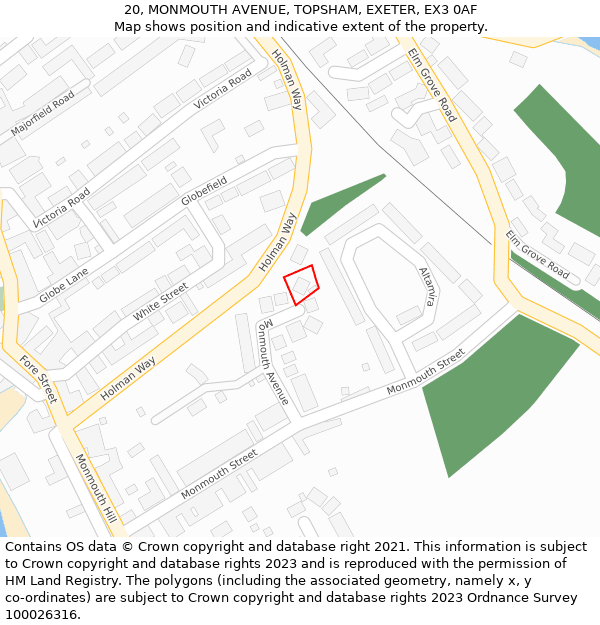 20, MONMOUTH AVENUE, TOPSHAM, EXETER, EX3 0AF: Location map and indicative extent of plot