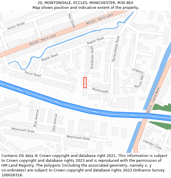 20, MONTONDALE, ECCLES, MANCHESTER, M30 8EA: Location map and indicative extent of plot