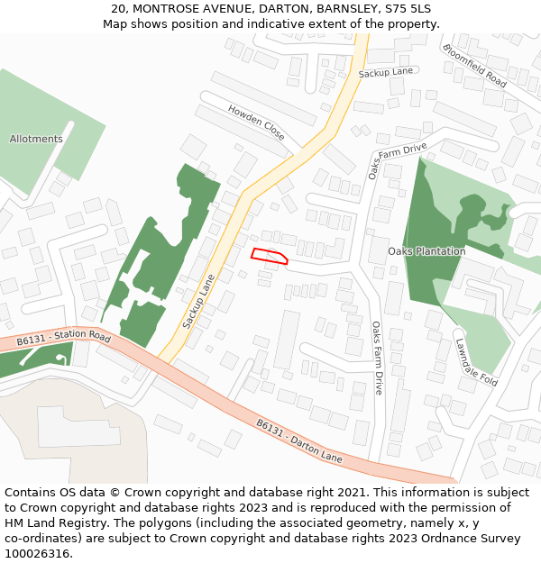 20, MONTROSE AVENUE, DARTON, BARNSLEY, S75 5LS: Location map and indicative extent of plot