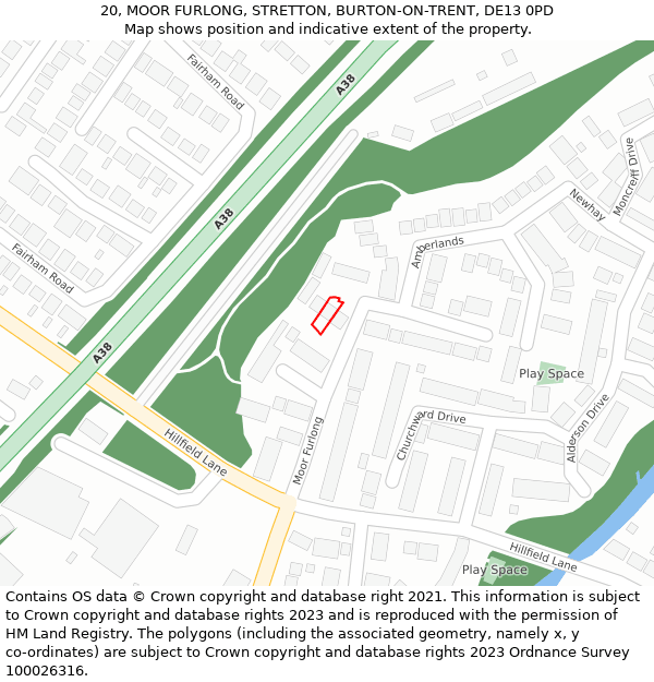 20, MOOR FURLONG, STRETTON, BURTON-ON-TRENT, DE13 0PD: Location map and indicative extent of plot