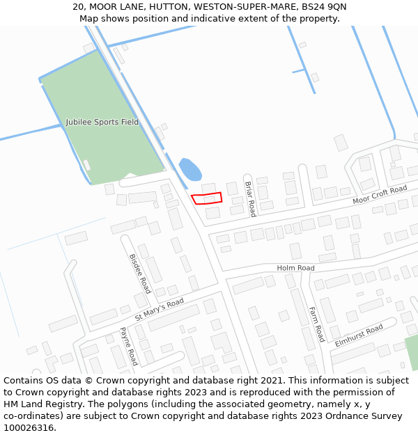 20, MOOR LANE, HUTTON, WESTON-SUPER-MARE, BS24 9QN: Location map and indicative extent of plot