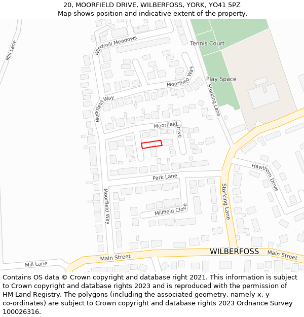 20, MOORFIELD DRIVE, WILBERFOSS, YORK, YO41 5PZ: Location map and indicative extent of plot
